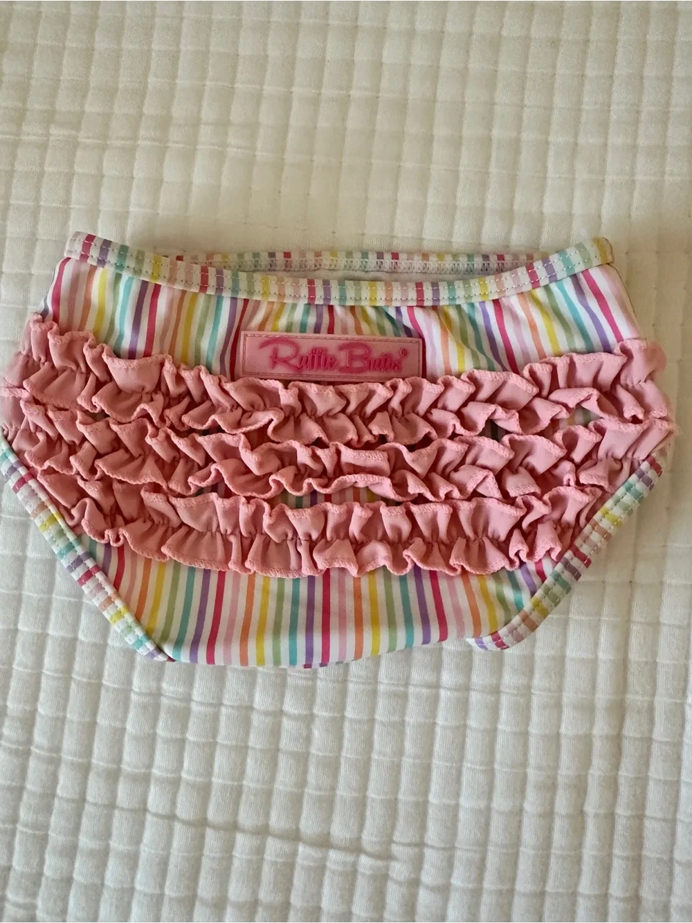 Ruffle Butts Rainbow Striped 2 piece bathing suit and hat